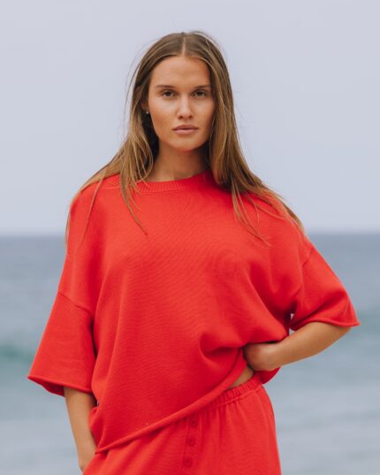Daily Drills Beach Knit Cropped Sleeve Heart