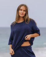 Daily Drills Beach Knit Cropped Sleeve Navy