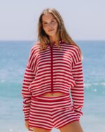 Daily Drills Cashmere Double Zip Hoodie Red & White