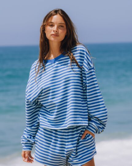 Daily Drills Striped Cotton Long Sleeve Cobalt + Malibu
