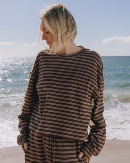 Daily Drills Striped Cotton Long Sleeve Mocha + Coco