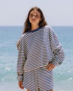 Daily Drills Striped Cotton Long Sleeve Navy + Lemonade