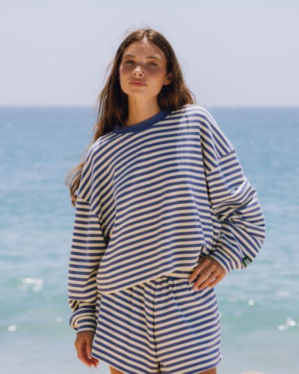 Daily Drills Striped Cotton Long Sleeve Navy + Lemonade
