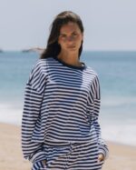 Daily Drills Striped Cotton Long Sleeve Navy + White
