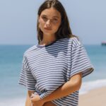 Daily Drills Striped Ribbed Relaxed Tee Navy
