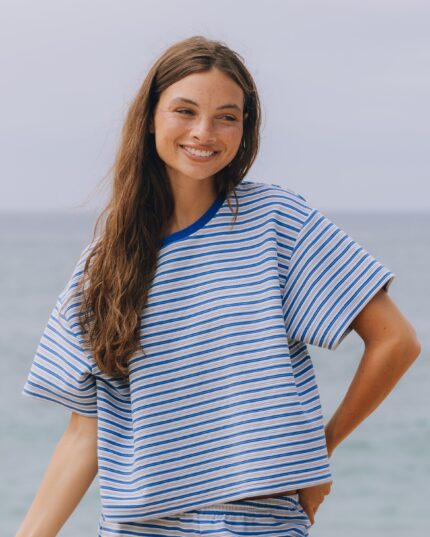Daily Drills Striped Ribbed Relaxed Tee Powder