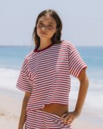 Daily Drills Striped Ribbed Relaxed Tee Vintage Red