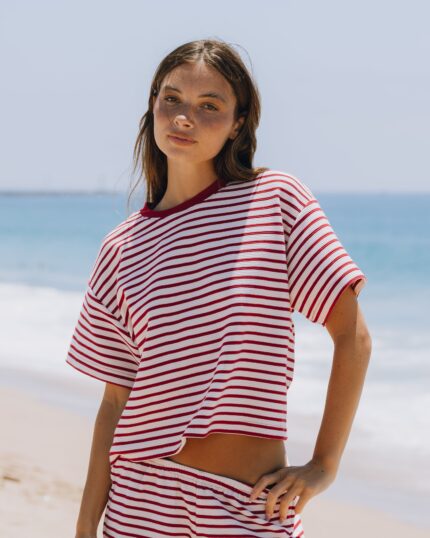 Daily Drills Striped Ribbed Relaxed Tee Vintage Red